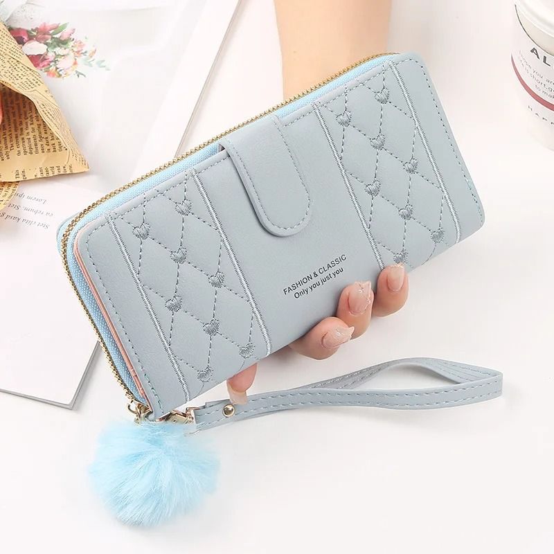 Womens Long PU Leather Wallet with Zipper and Wristlet