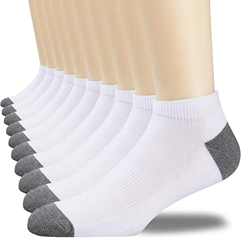 10 Pairs Mens Color Block Boat Socks, Fashion Breathable Comfy Low Cut Ankle Socks for Sports, Casual Wear