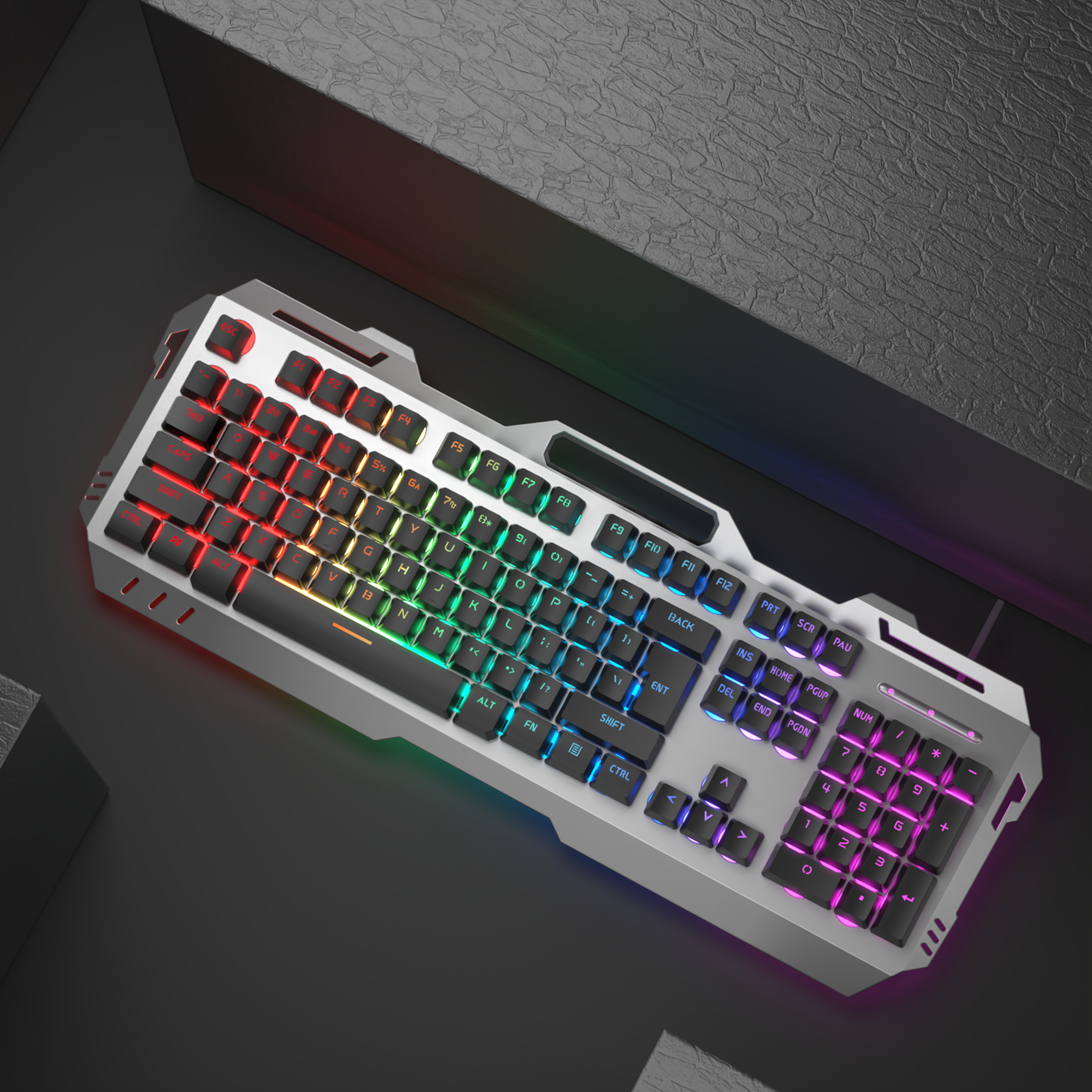 Silent Gaming Keyboard, All-Metal Panel, Wired Backlit USB, Esports Office Game Windows Laptop PC