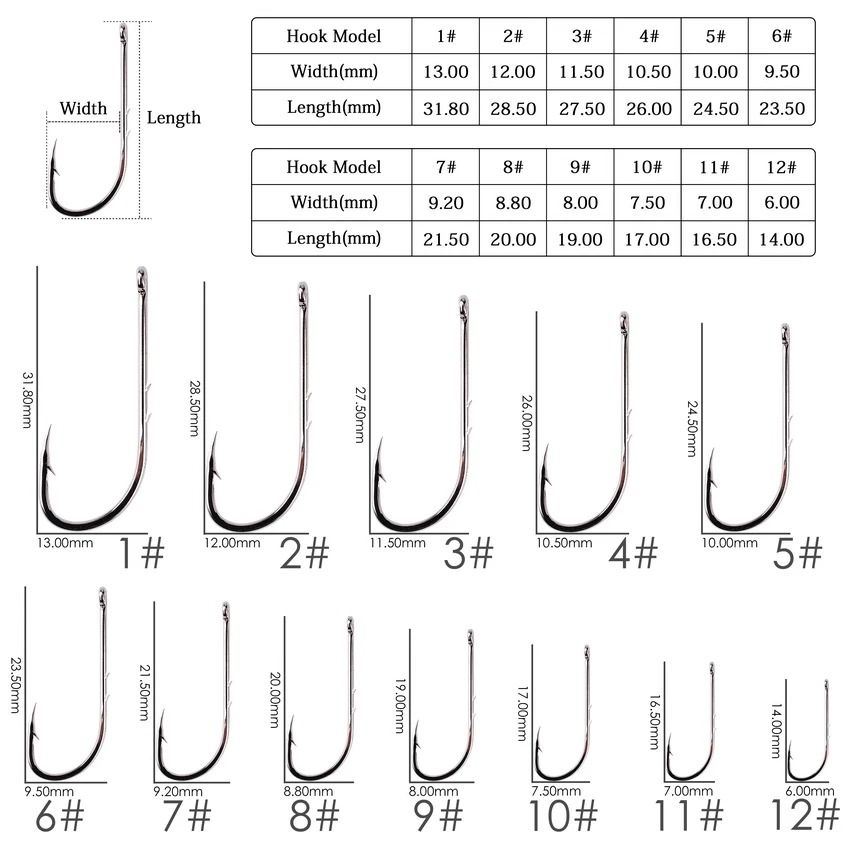 50 Piece Long Shank Fishing Hook Set High Carbon Steel Barbed Hooks with Storage Box