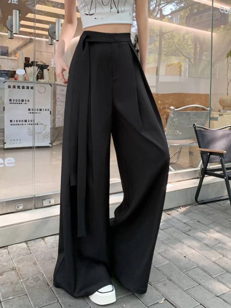 Botvotee Elegant Office Suit Pants High Waisted Wide Leg Baggy Blazer Trousers with Sashes