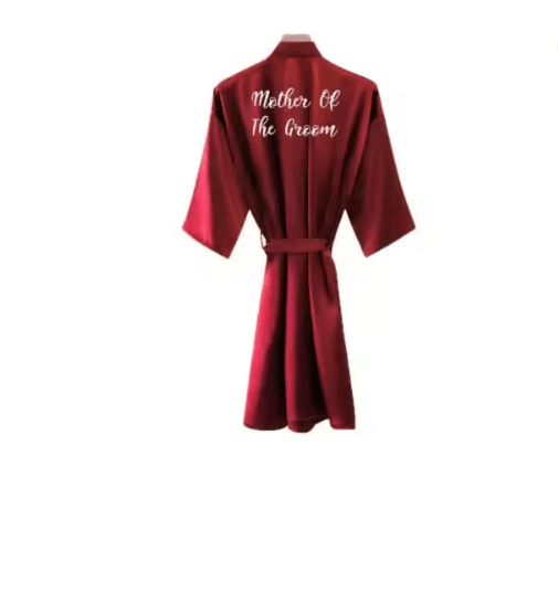 Burgundy Satin Bridal Robe for Bride and Bridesmaids