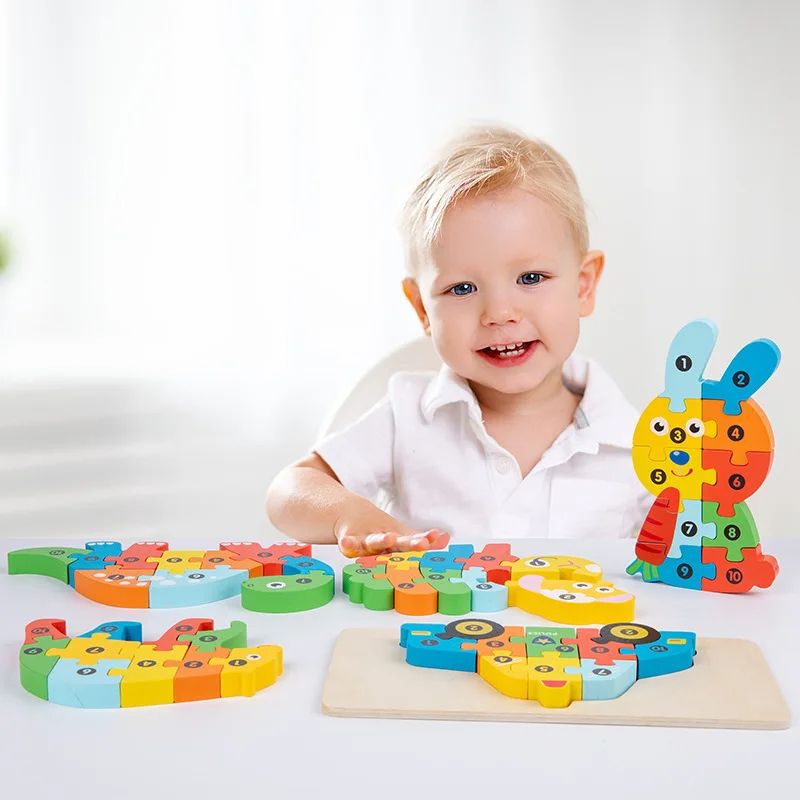 Montessori 3D Wooden Dinosaur Puzzle for Toddlers Shape and Color Learning Toy