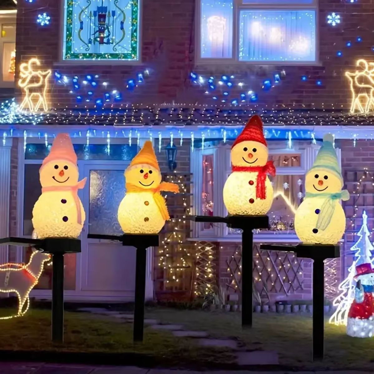 Solar Snowman LED Garden Stake Lights Waterproof Christmas Pathway Decor