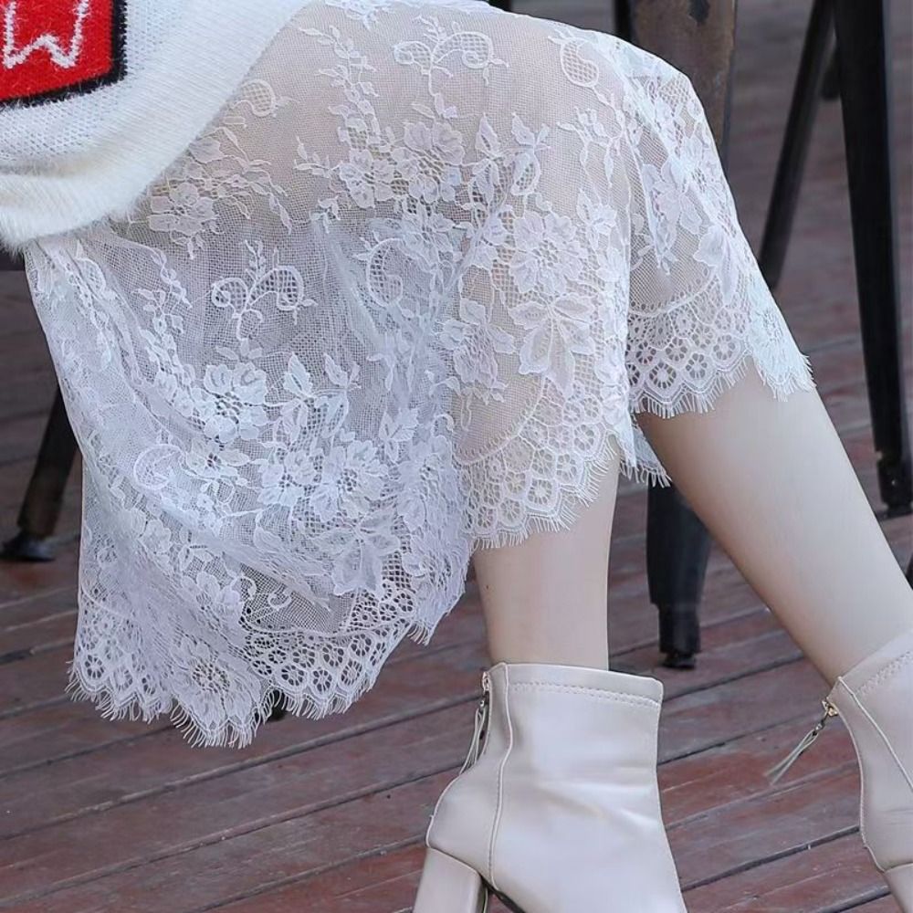 Soft Flower Lace Underskirt, Anti Glare Safety Slip for Cheongsam, 75cm Loose Lining Petticoat for Women
