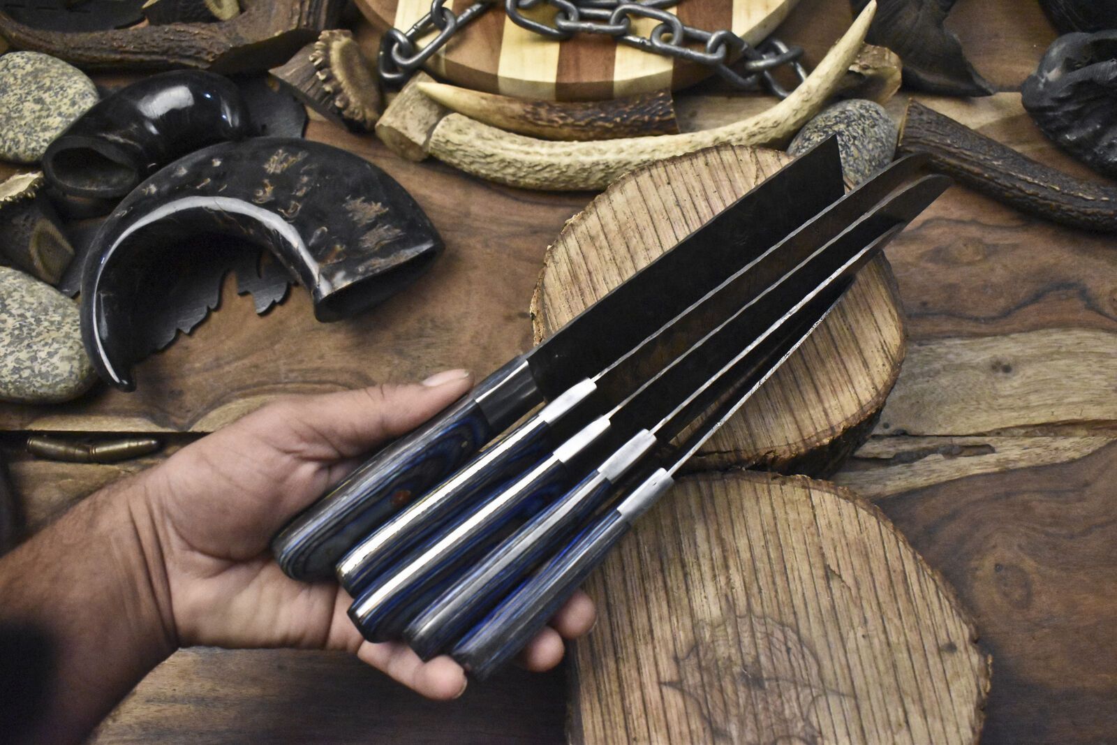 Professional Twist Damascus Chef Knives | 5-Piece Forged Hardwood Bundle
