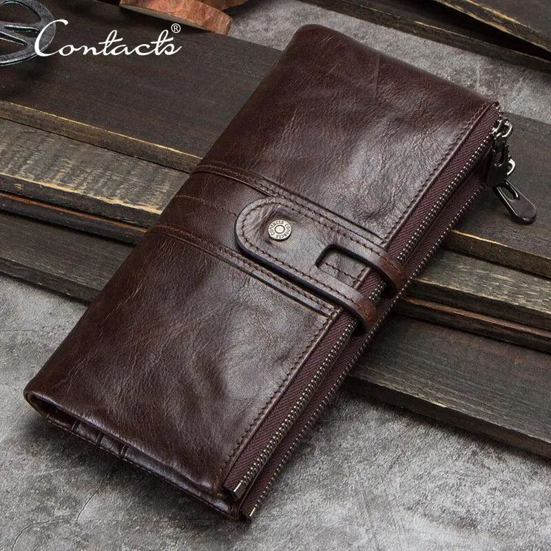 CONTACT'S Genuine Leather Men Clutch Wallet with Zipper Coin Pocket