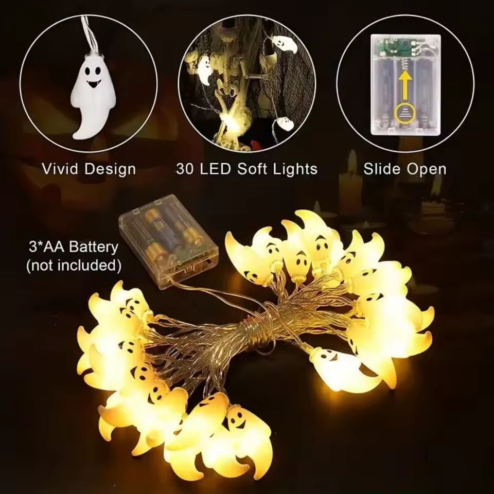GhostGlow 3 M / 20-LED Battery Halloween Ghost String Lights