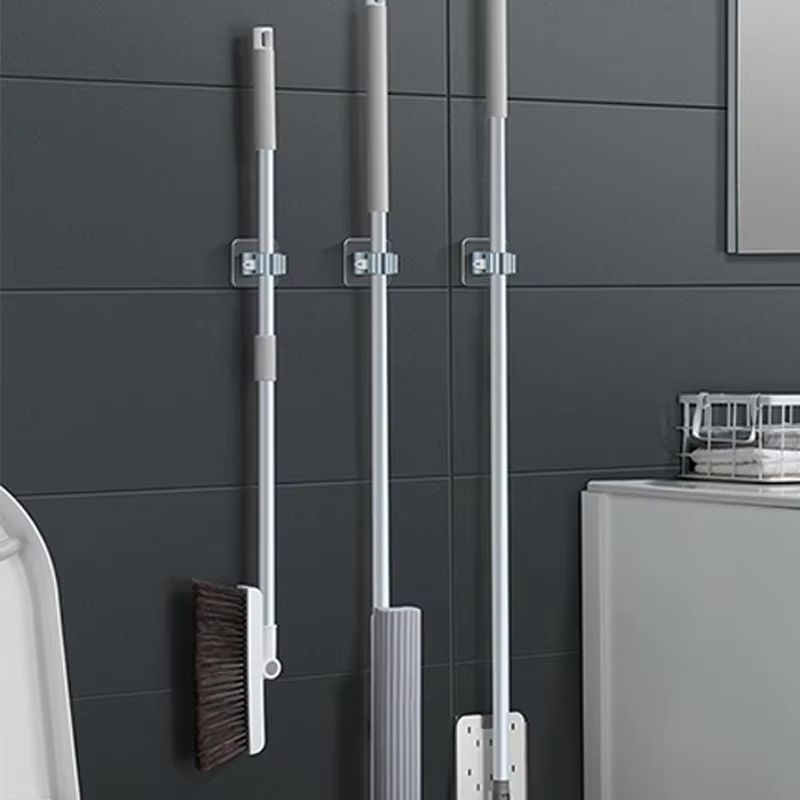 Wall-Mounted Traceless Suction Mop and Broom Storage Rack with Waterproof Clips
