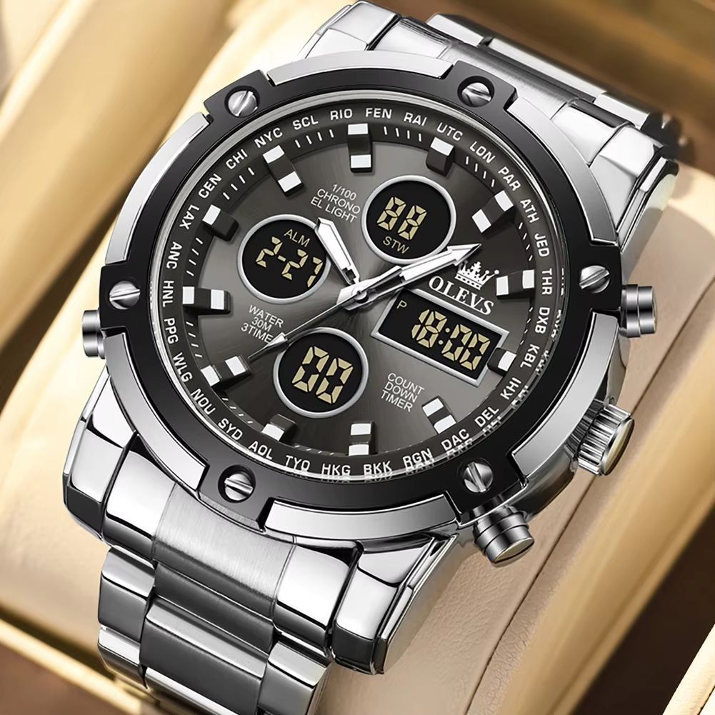 OLEVS Men's Multifunctional Watch – Waterproof Electronic Timepiece with Luminous Display, Alarm & Fashion Dress Design