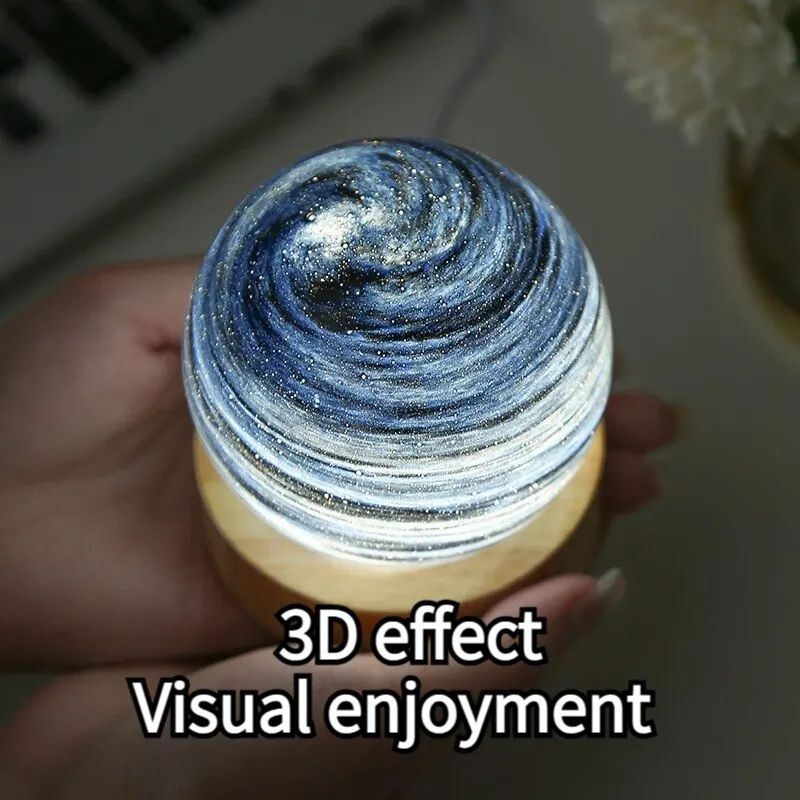 USB Powered 3D Moon Glass Night Lamp with Wooden Stand