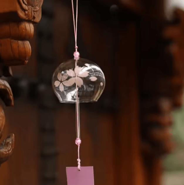 Sakura Japanese Glass Wind Chime Traditional Furin Bell Hanging Decor