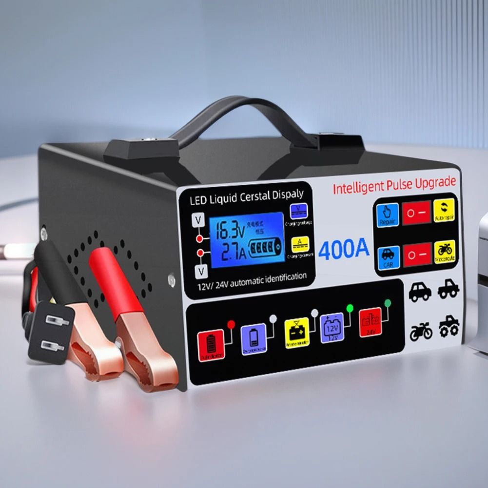 Smart Car Battery Charger 12V 24V with LCD Display Pulse Repair