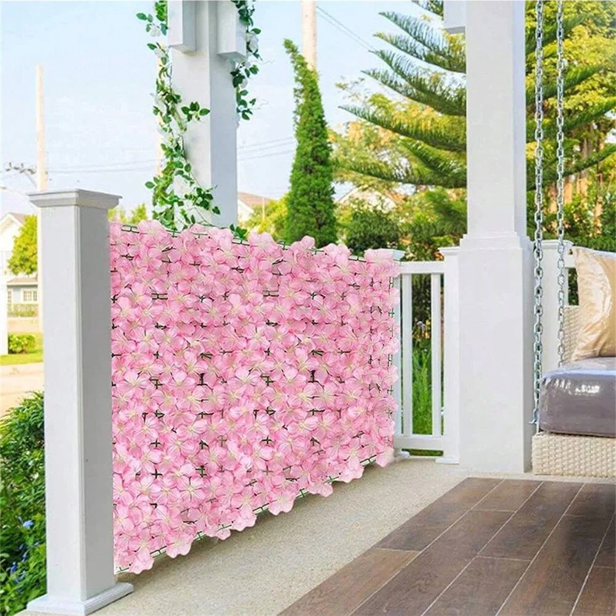 Expandable Artificial Ivy Fence Privacy Screen with Flowers