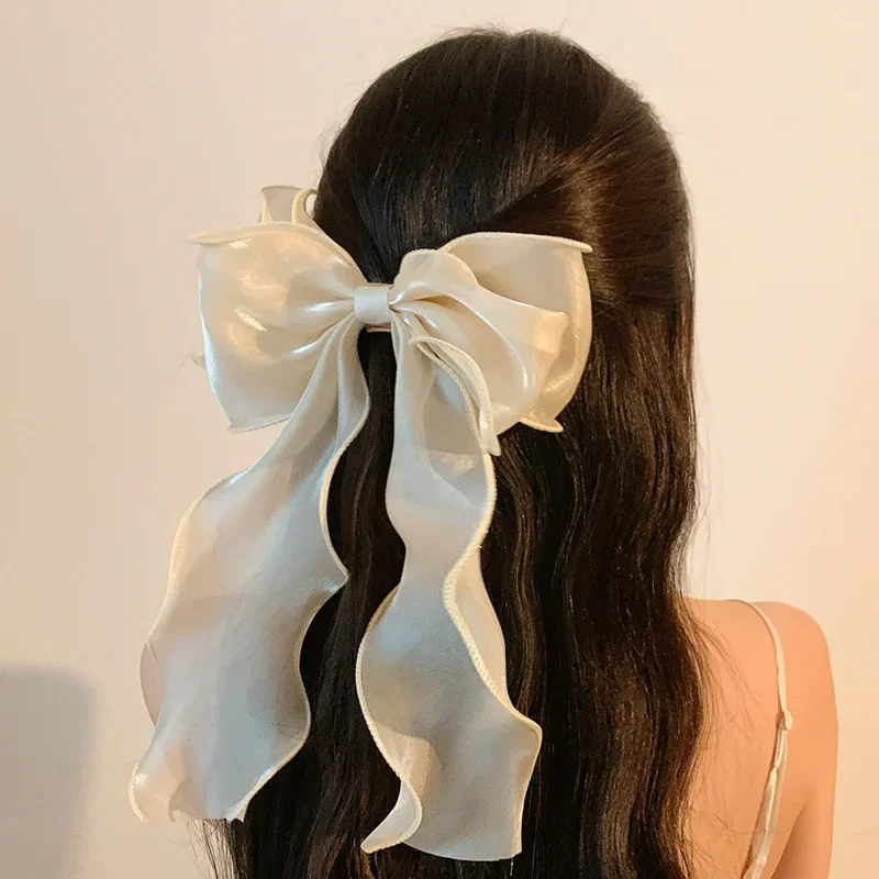 Sweet Blue Chiffon Bow Hair Clips for Girls – Satin Bowknot Barrette Hairpin Grip