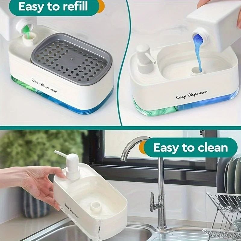 Hand and Dish Soap Dispenser Set with Sponge Holder Countertop Kitchen Soap Pump