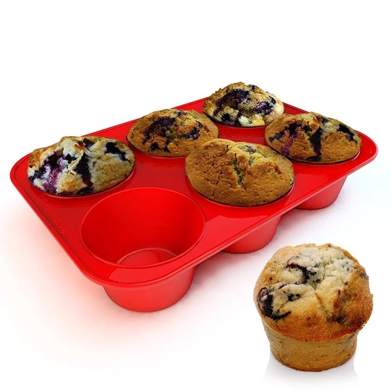 6 Cup Silicone Jumbo Muffin Pan Large Cupcake and Popover Baking Tray