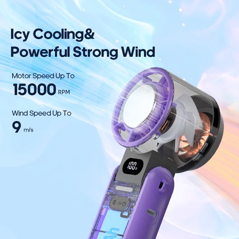 Rechargeable Turbo Handheld Fan with Lanyard and Ice Cooling Option