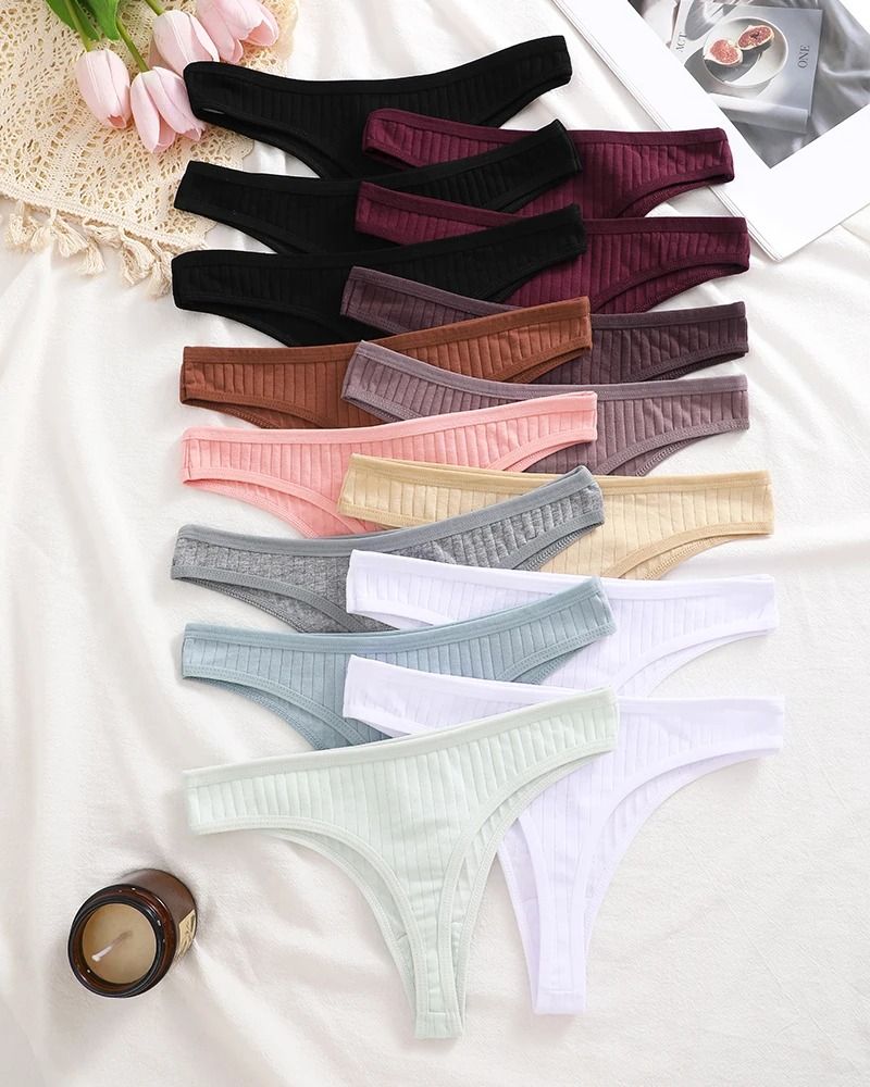 Womens Cotton Thong And Brief Underwear Set Breathable Soft Everyday Lingerie Fifteen Piece Set