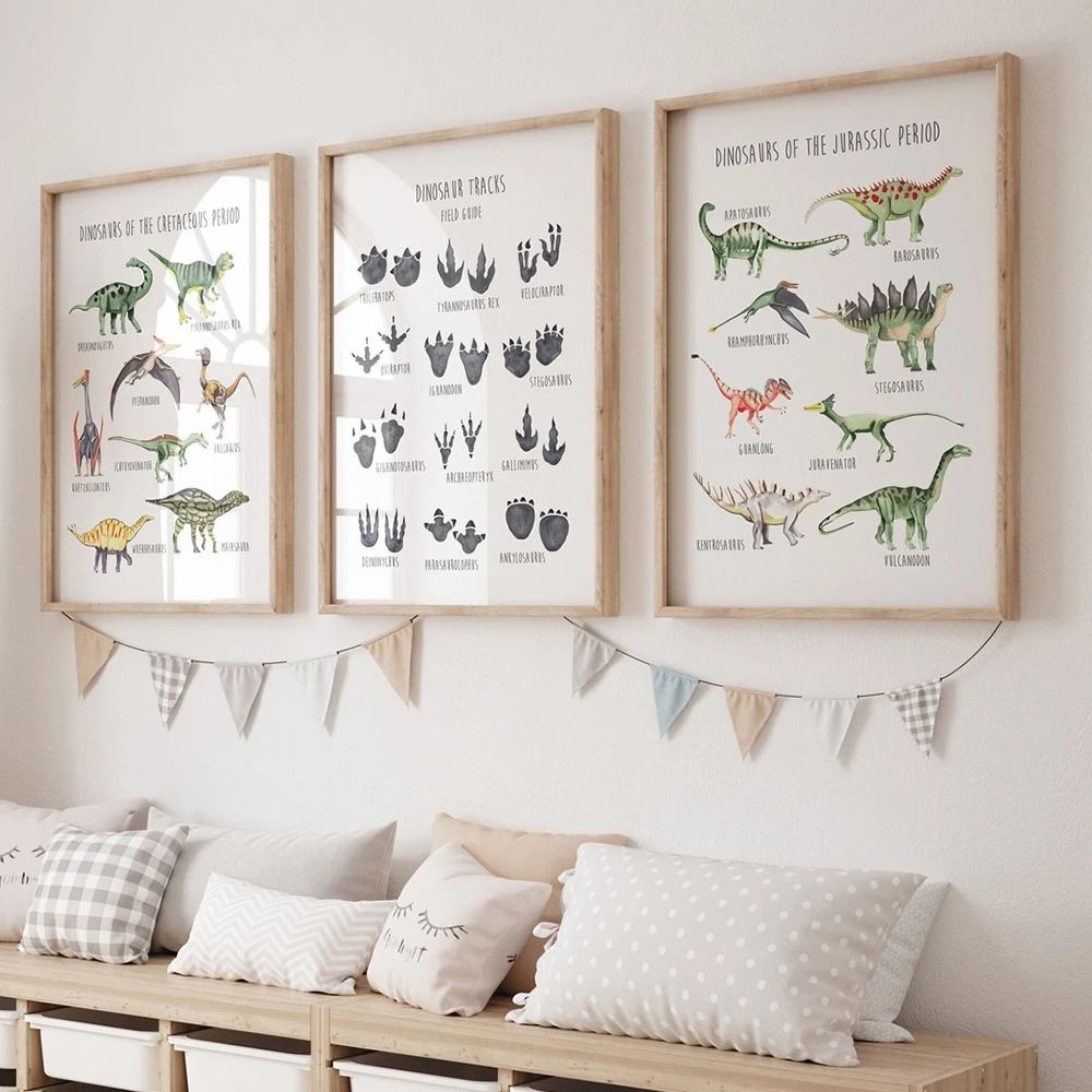 Modern Abstract Dinosaur Illustration Canvas Wall Art for Kids Room