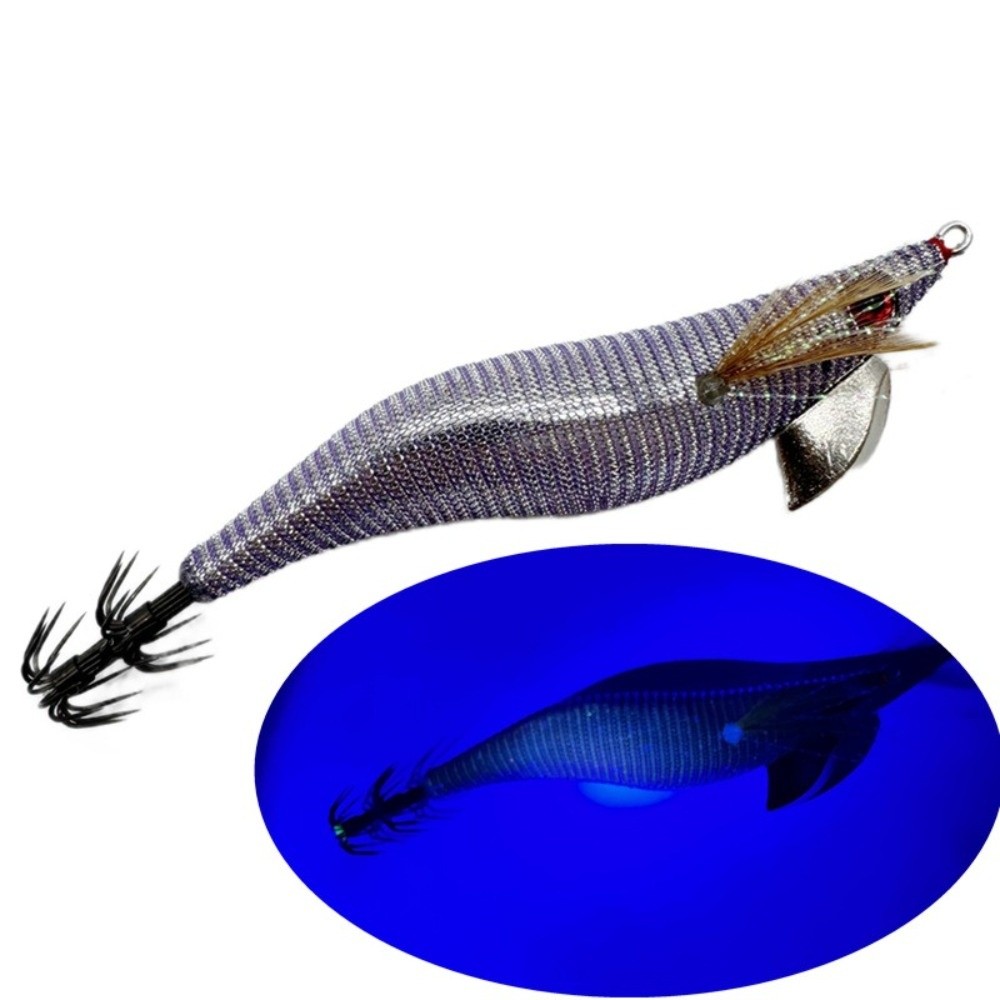Glow UV Jigging Lure Egi, Bait Lure Light Cloth Squid Jig for Octopus Night Fishing