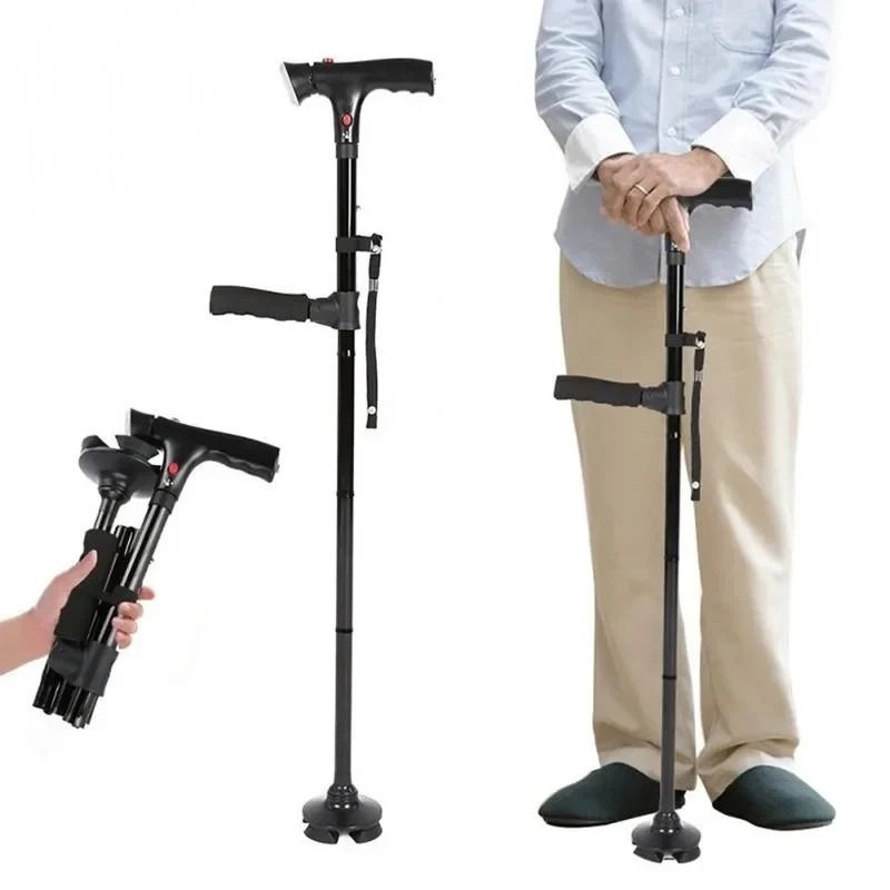 Collapsible Telescopic Folding Cane – LED Safety Light & Emergency Alarm for Seniors