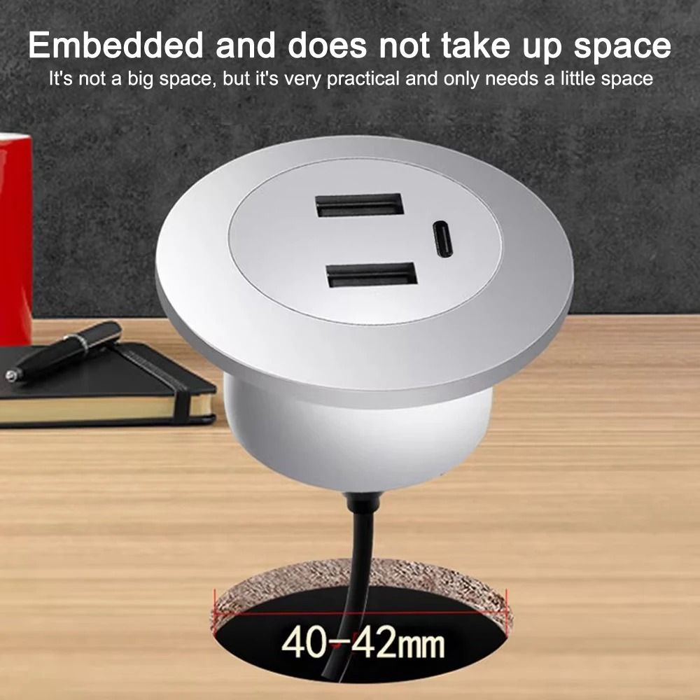 Desktop Hole Embedded USB Hub Type C USB Charger 3 in 1 Splitter for Laptop PC and Mobile Phone Charging