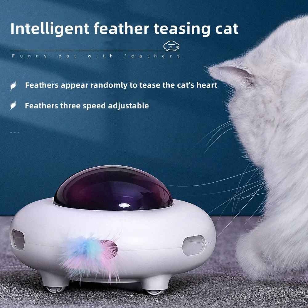 Smart UFO Interactive Cat Teaser Toy – Automatic Turntable Feather Chasing Trainer, USB Rechargeable