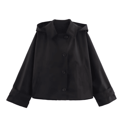 Modern Hooded Trench Coat Short Lapel Single Breasted Autumn Jacket