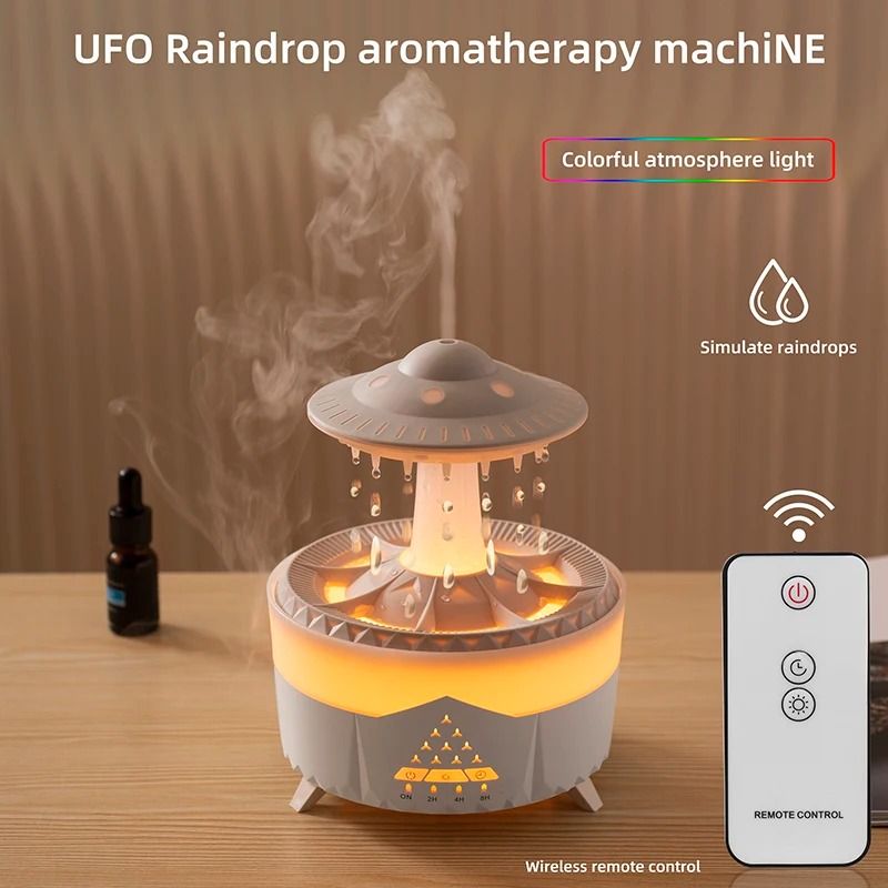 Portable Raindrop Air Humidifier with Remote Control and Colorful LED Light