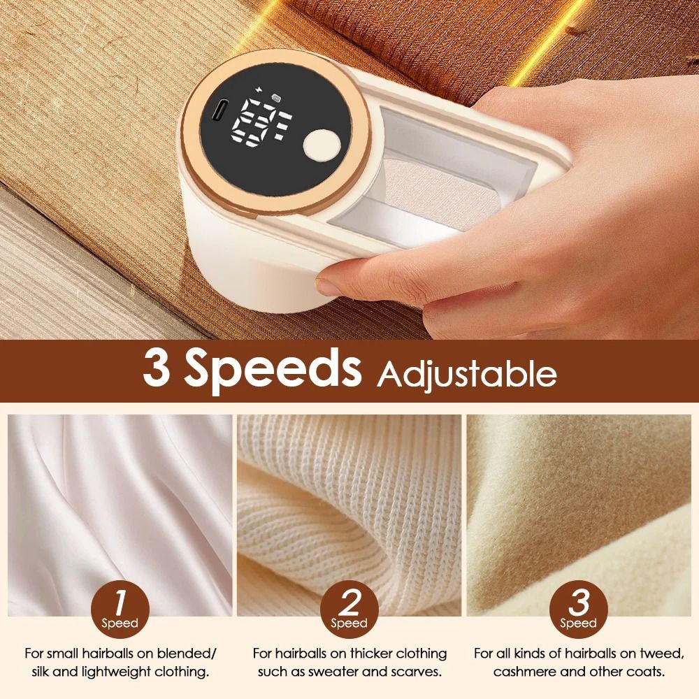 Rechargeable Fabric Lint Remover with LED Display and Adjustable Speeds