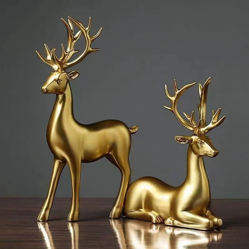 Gold Christmas Reindeer Decor Set Holiday Table Elk Figurines Home Accent