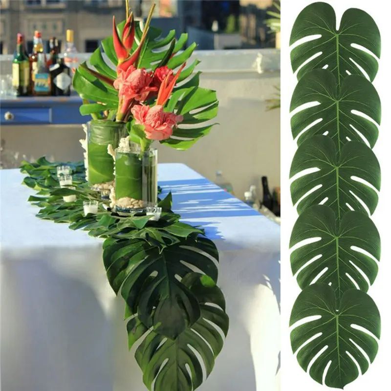 12pcs Artificial Tropical Palm Leaves Decor – Silk Hawaiian Luau Party Decorations, Table & Photo Backdrop Greenery