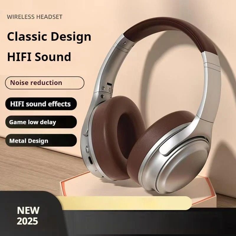 Metal Design Wireless Bluetooth Headphones HiFi Stereo Headset