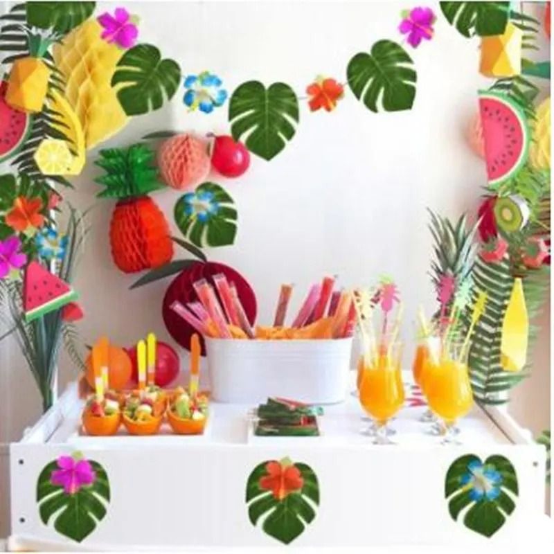 12 pcs Artificial Tropical Palm Leaves Set Luau Hawaiian Party Decorations