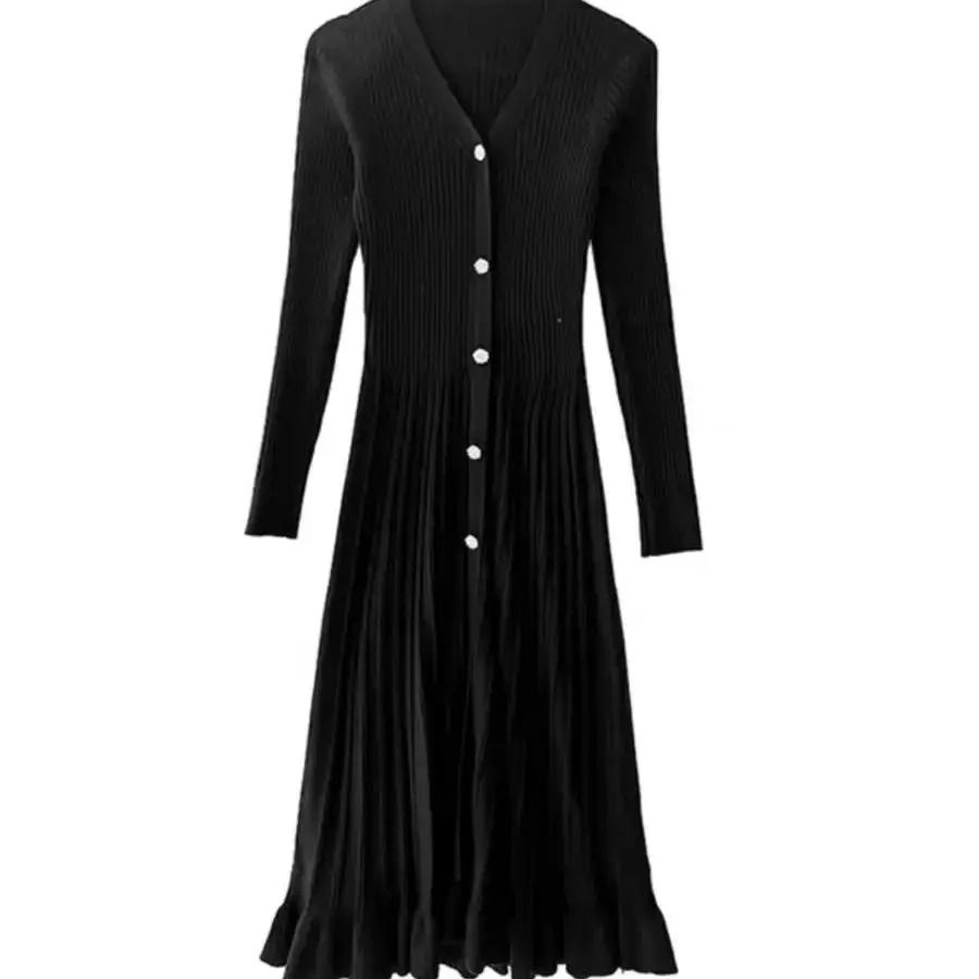 Single Breasted V Neck Fishtail Maternity Knit Dress