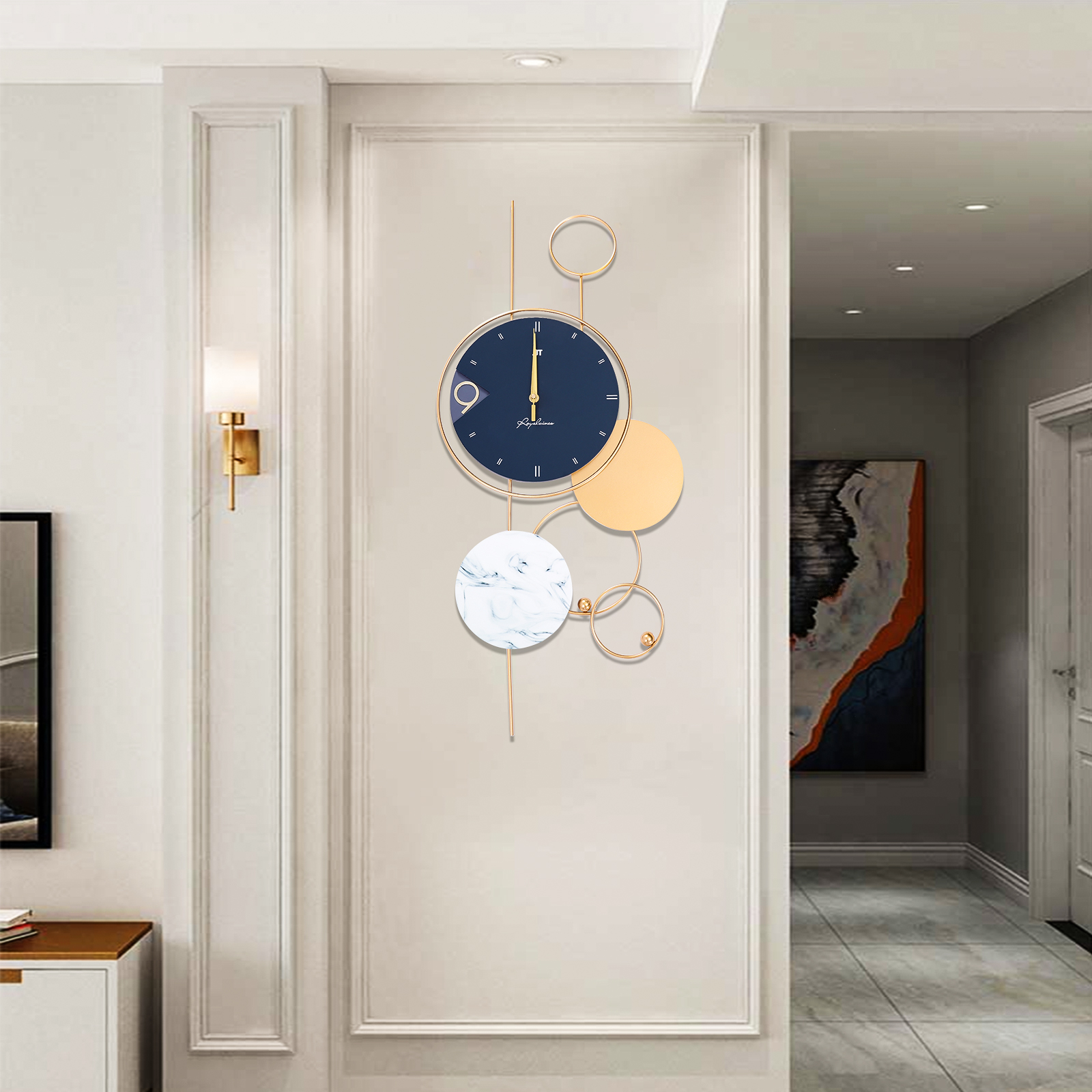 Silent Non-Ticking Wall Clock, Big Wall Clocks for Living Room Decor, Gold Indoor Metal Decorative Clock Battery Operate