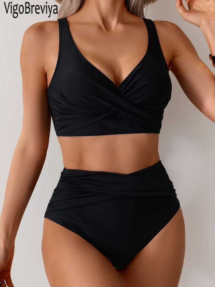 VigoBreviya Strapped High Waist Push Up Bikini Set