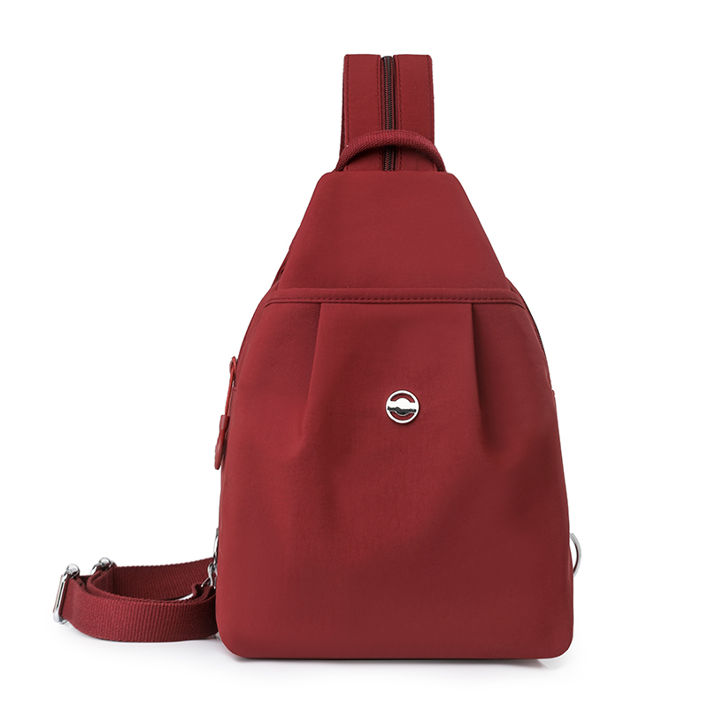 Wine Red Women Chest Bag Crossbody Backpack Purse Large Capacity Nylon Travel Sling