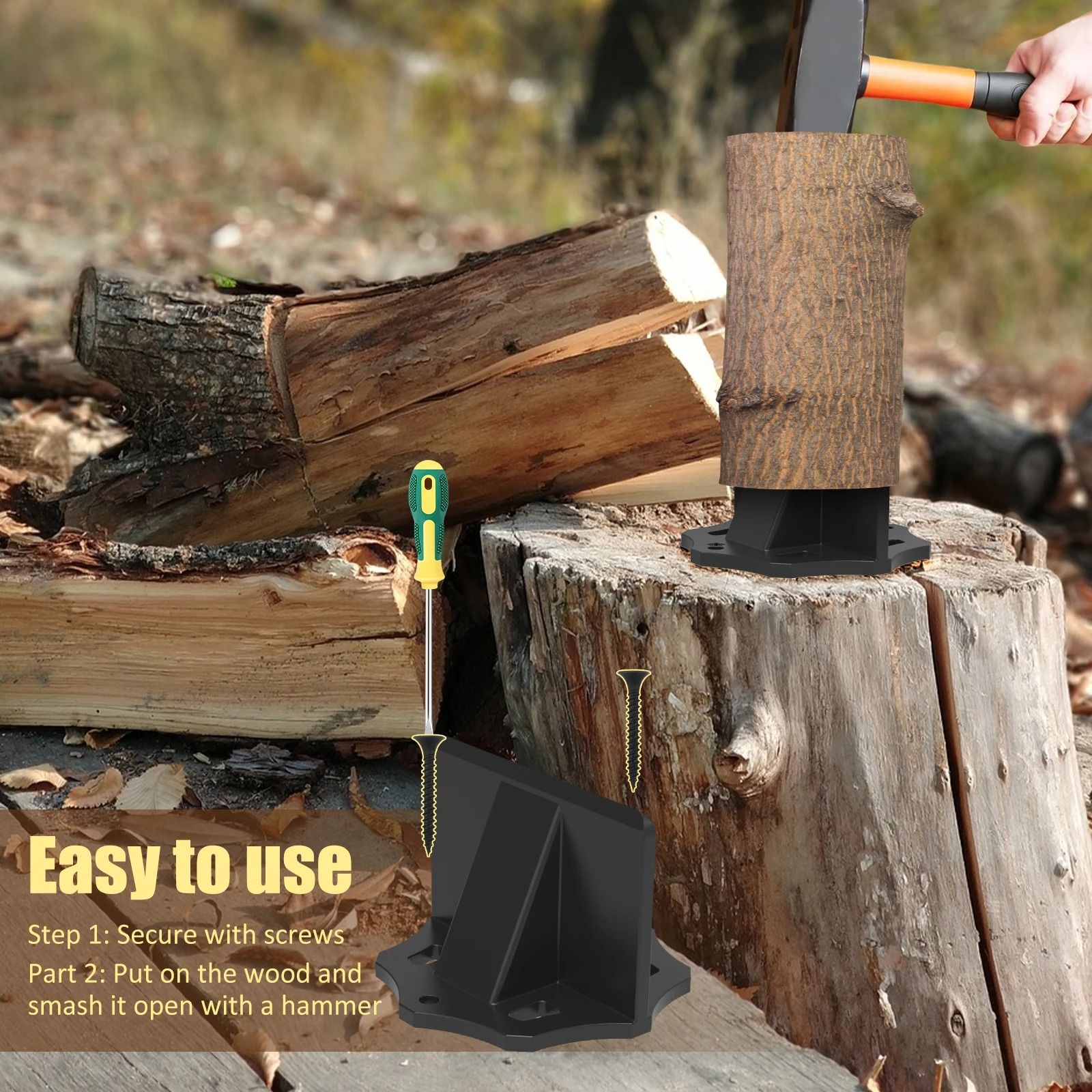 Portable Kindling Splitter Tool Manual Log Wood Decomposer with Cloth Bag