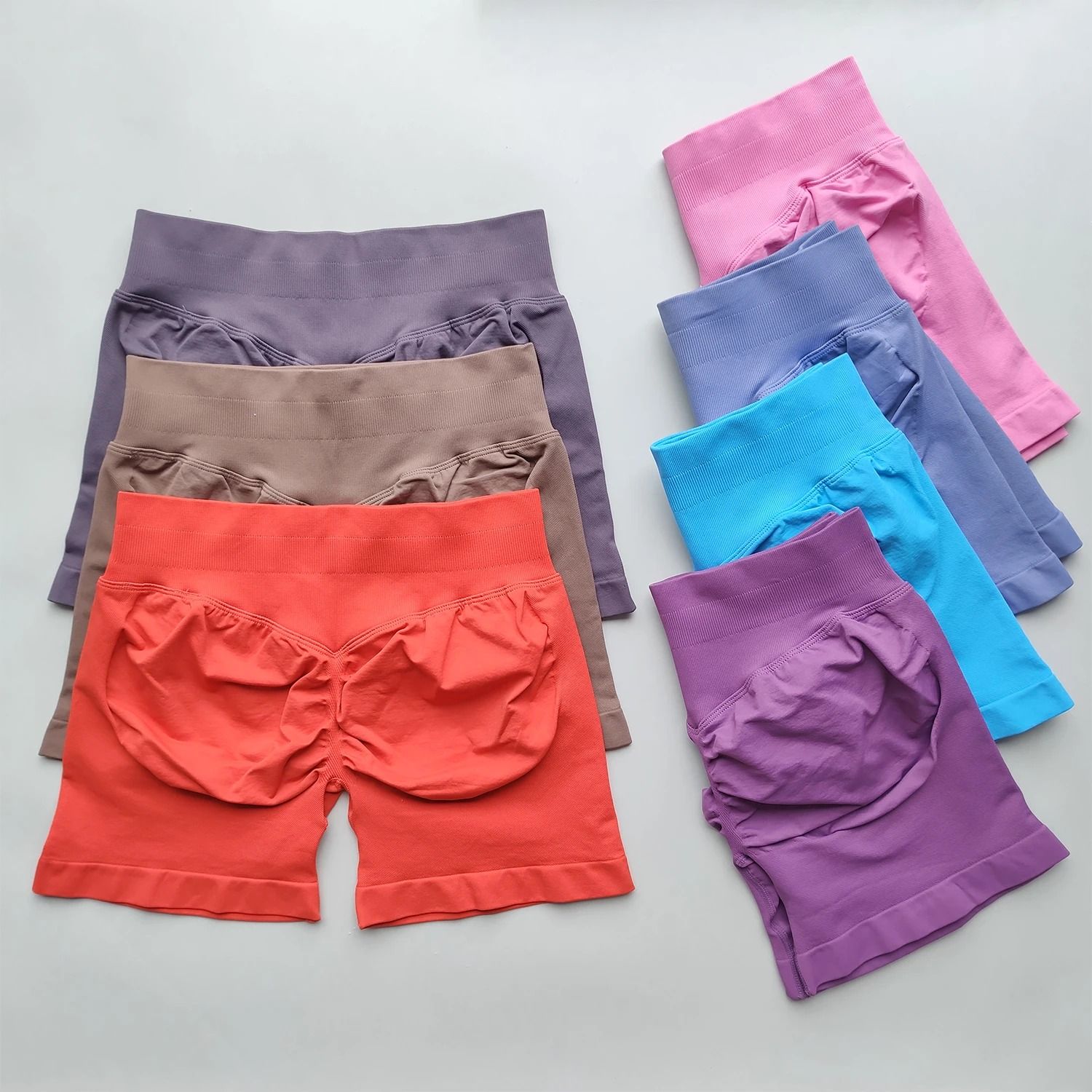 Womens Seamless Scrunch Butt Gym Shorts with Low Ribbed Waistband for Workout and Running