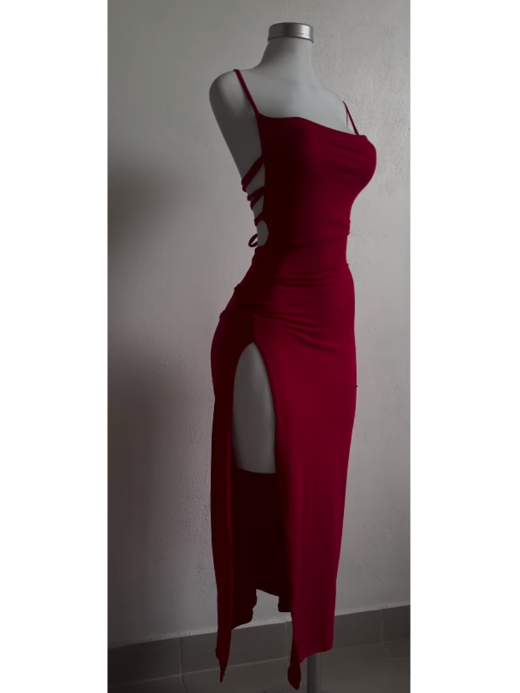 High Street Female Suspender Robes Sexy Backless Lace Up Long Dress Women Split Bodycon Party Dresses