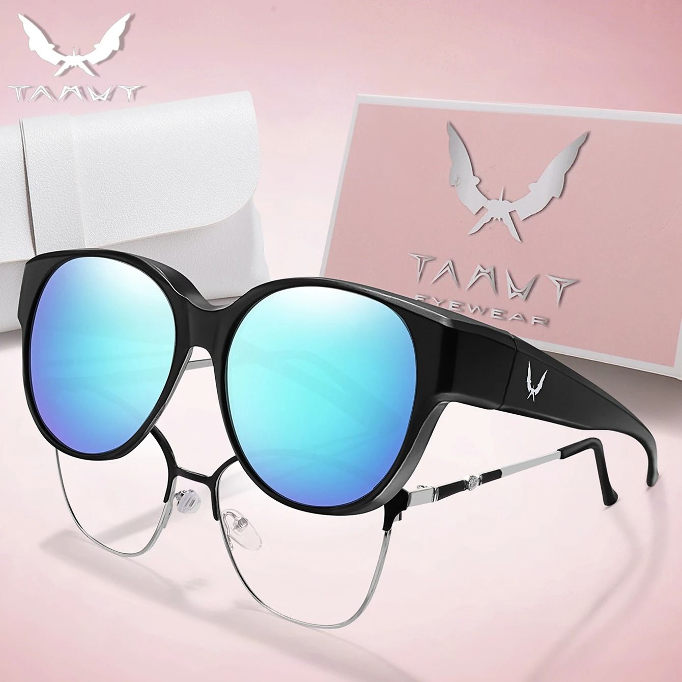 Over Glasses UV Protection Round Sunglasses with Box Cover for Myopia Eyeglasses Unisex Outdoor Shades