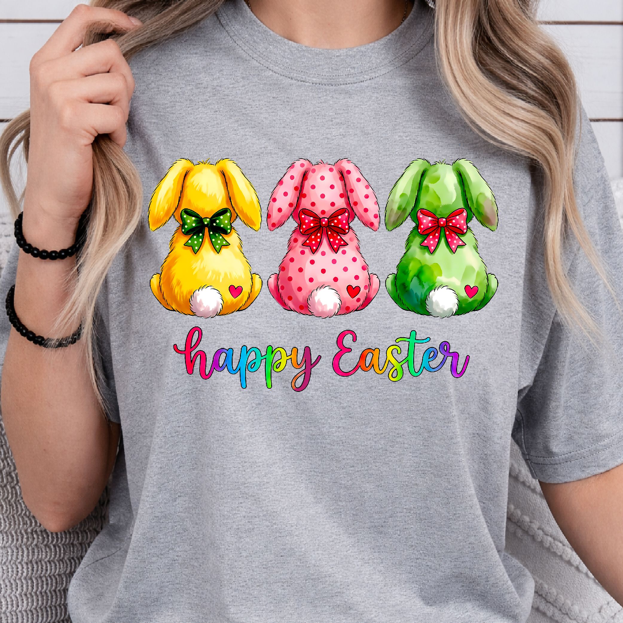 3 Rabbits Happy Easter Shirt, Easter Bunny T-Shirt, Cute Easter Tee