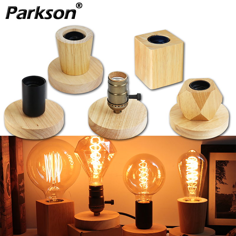 Retro Vintage Table Lamp, Wood Night Light Plug, Bedroom Bedside Desk Lamp, Floor Decor, Multiple Shapes, Ideal for Home