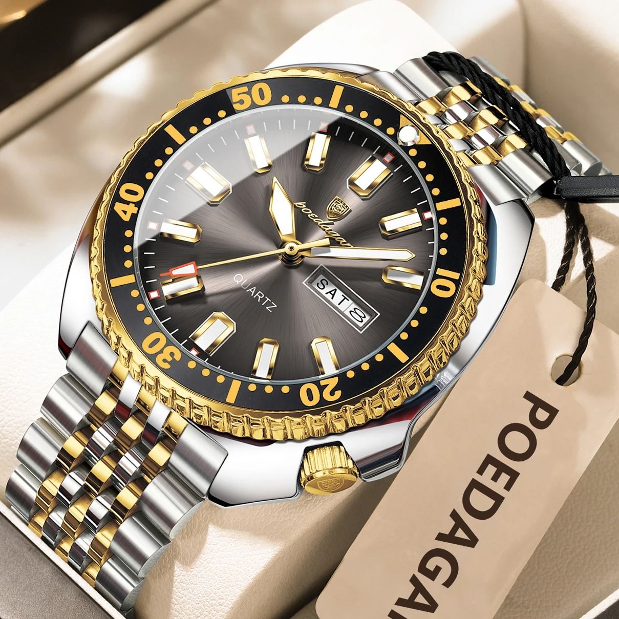 Poedagar Business Men Watch Waterproof Luminous Date Week