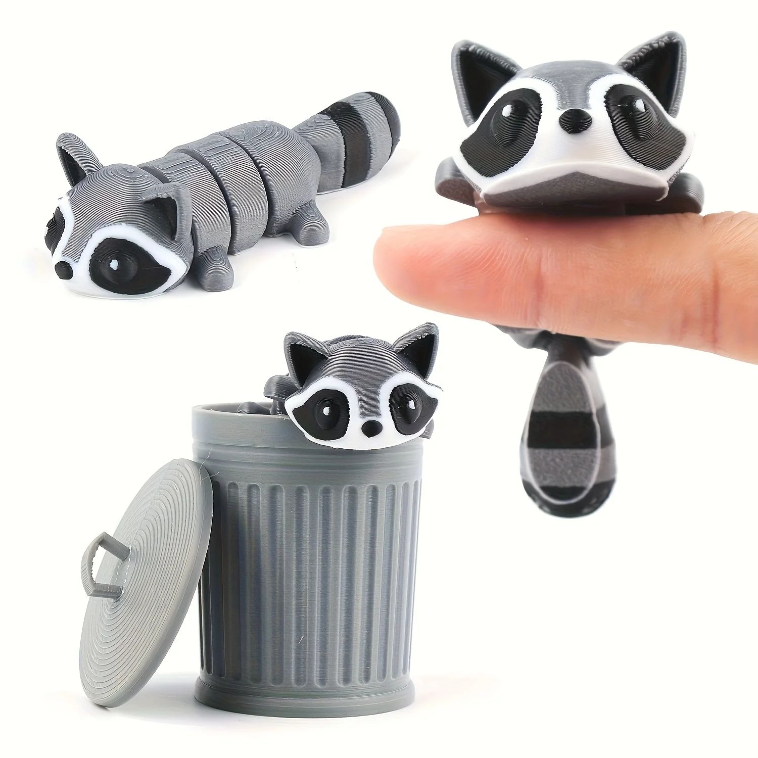 3D Printed Raccoon Trash Can Decoration – Funny Outdoor Raccoon Statue for Home & Garden