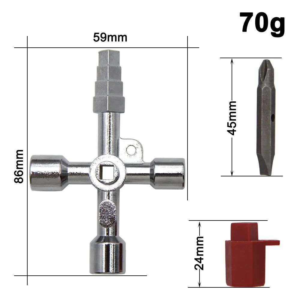 4-in-1 Silver Key Wrench Set | Triangle & Square Utility Cabinet Valve Tool + Screwdriver for Elevator Control Panels
