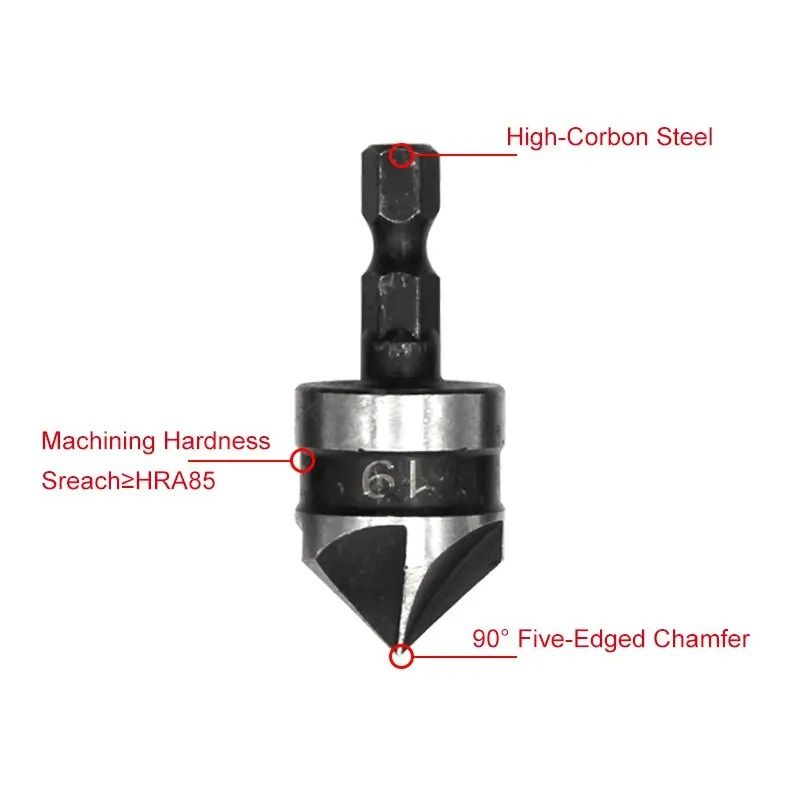 3 Piece Hexagonal Shank Countersink Drill Bit Set