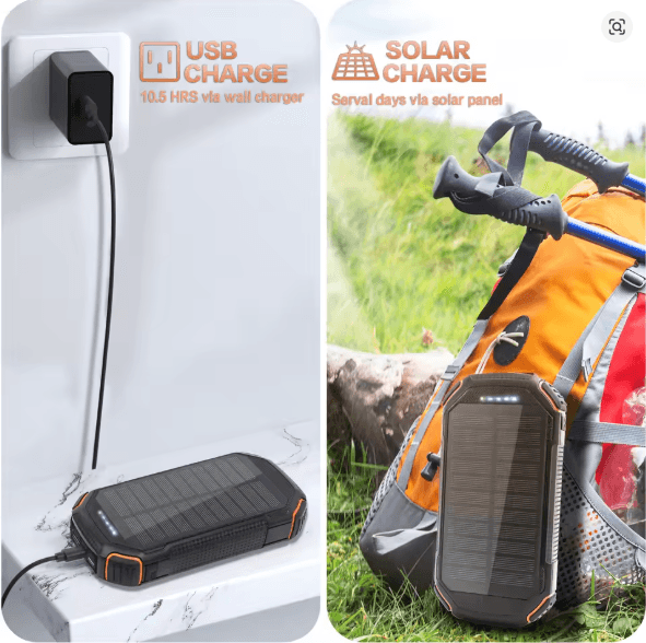 36000mAh Solar Power Bank with Wireless Charging PD 18W Fast Charge Portable Charger with Built-in Cables